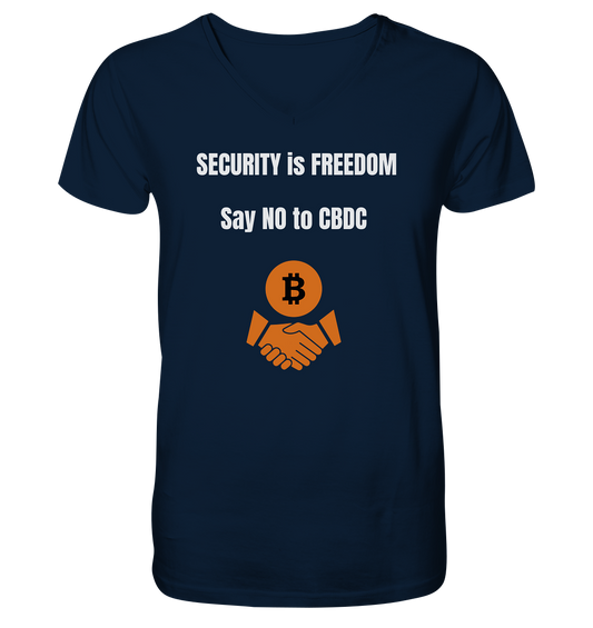 SECURITY is FREEDOM - say NO to CBDC  - Mens Organic V-Neck Shirt