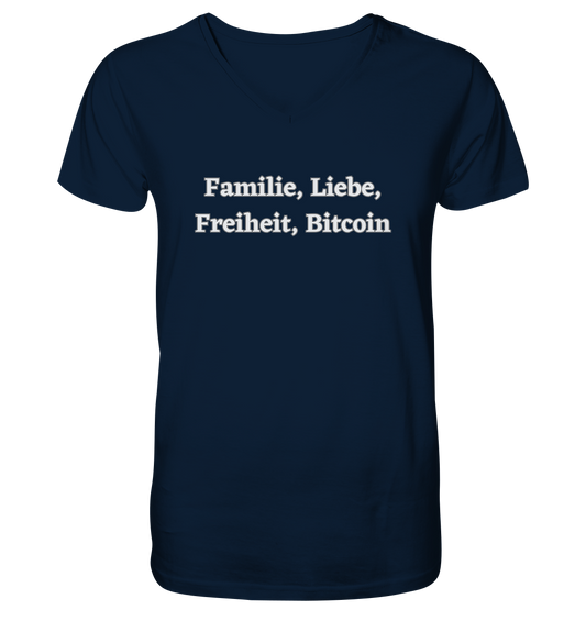 Familie, Liebe, Freiheit, Bitcoin - Mens Organic V-Neck Shirt