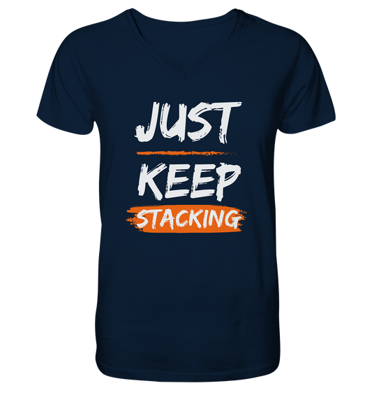 JUST KEEP STACKING - Mens Organic V-Neck Shirt