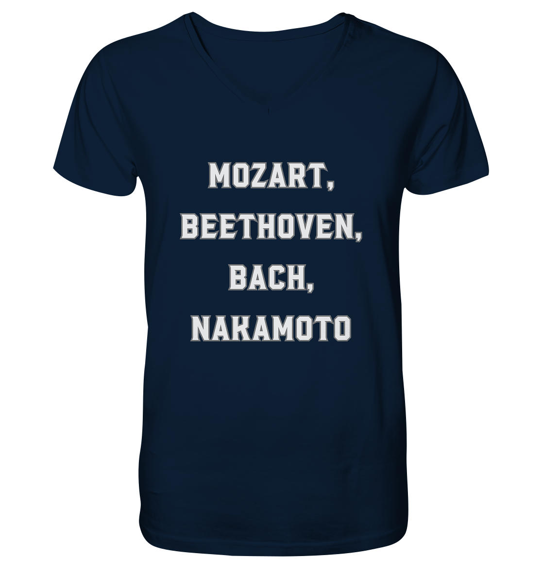 MOZART, BEETHOVEN, BACH, NAKAMOTO  - Mens Organic V-Neck Shirt