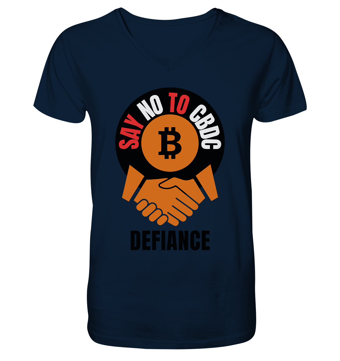 SAY NO TO CBDC - DEFIANCE (Var. rund + BTC handshake - Mens Organic V-Neck Shirt