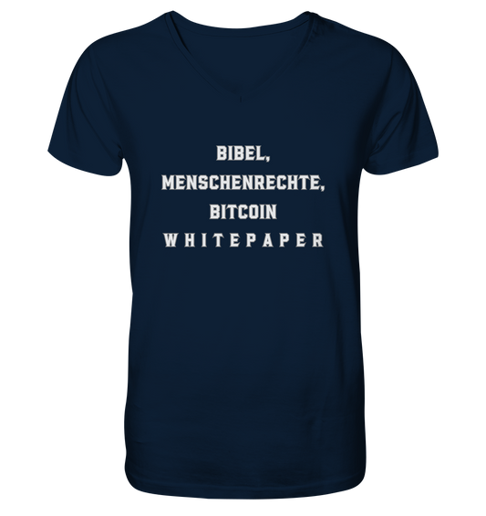 BIBEL, MENSCHENRECHTE, BITCOIN W H I T E P A P E R  - Mens Organic V-Neck Shirt