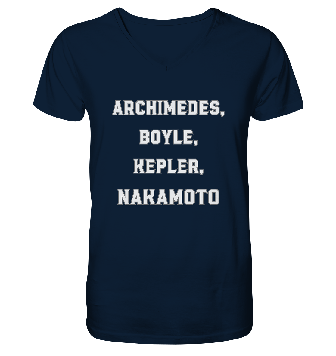 ARCHIMEDES, BOYLE, KEPLER, NAKAMOTO - Mens Organic V-Neck Shirt