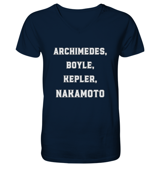 ARCHIMEDES, BOYLE, KEPLER, NAKAMOTO - Mens Organic V-Neck Shirt