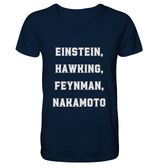 EINSTEIN, HAWKING, FEYNMAN, NAKAMOTO - Mens Organic V-Neck Shirt