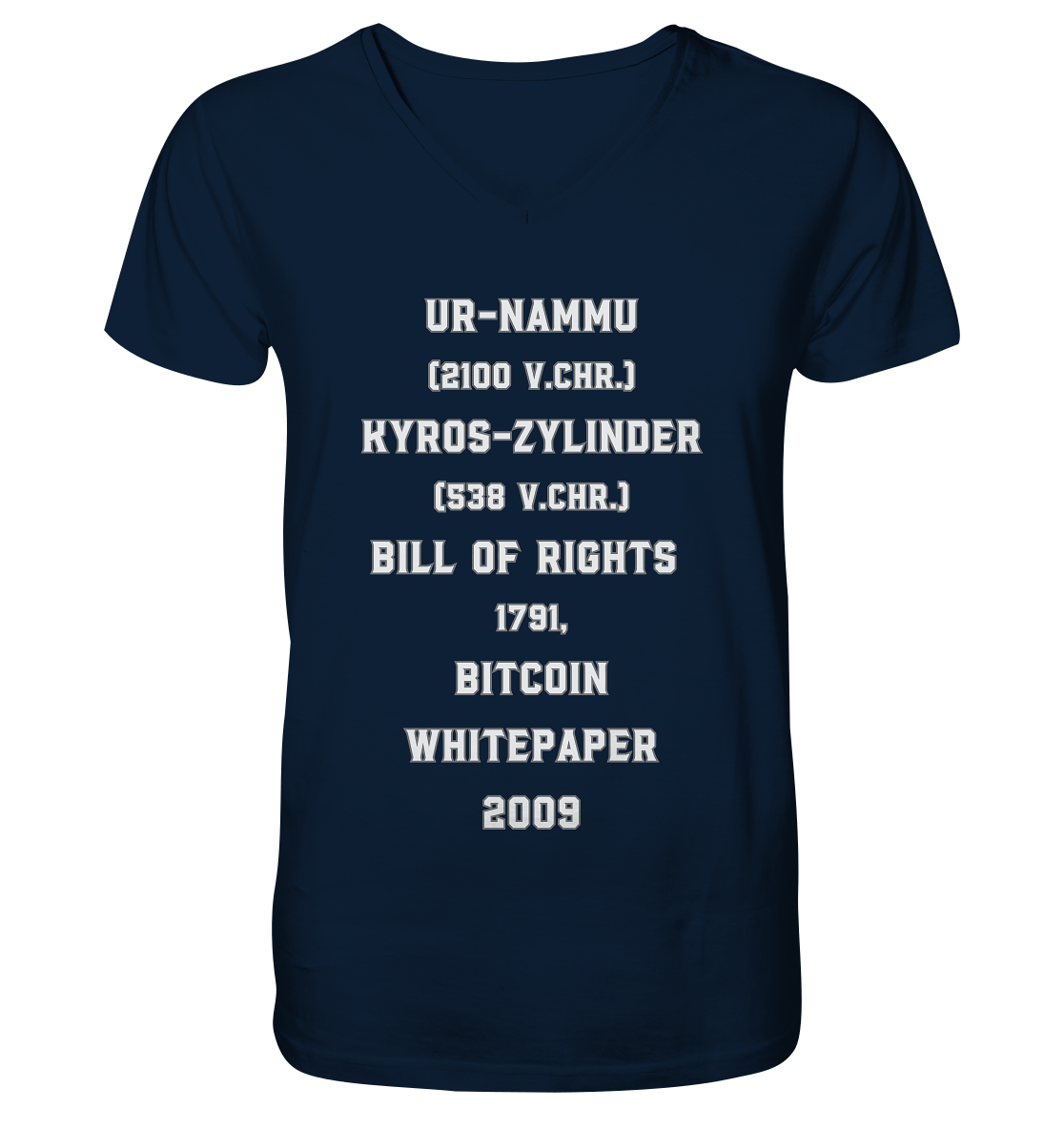 UR-NAMMU, KYROS-ZYLINDER, BILL OF RIGHTS, BITCOIN WHITEPAPER - Mens Organic V-Neck Shirt