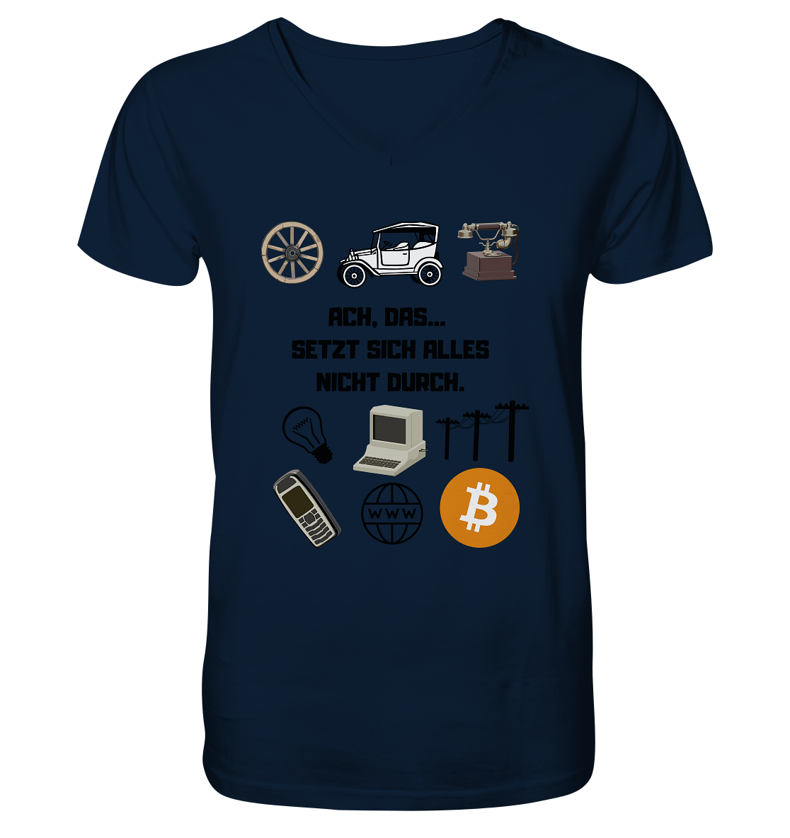 ACH, DAS SETZT SICH ALLES NICHT DURCH. (8 Grafiken, BTC Symbol) - Mens Organic V-Neck Shirt