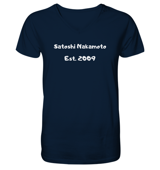 Satoshi Nakamoto Est. 2009 (Signatur pur) - Mens Organic V-Neck Shirt