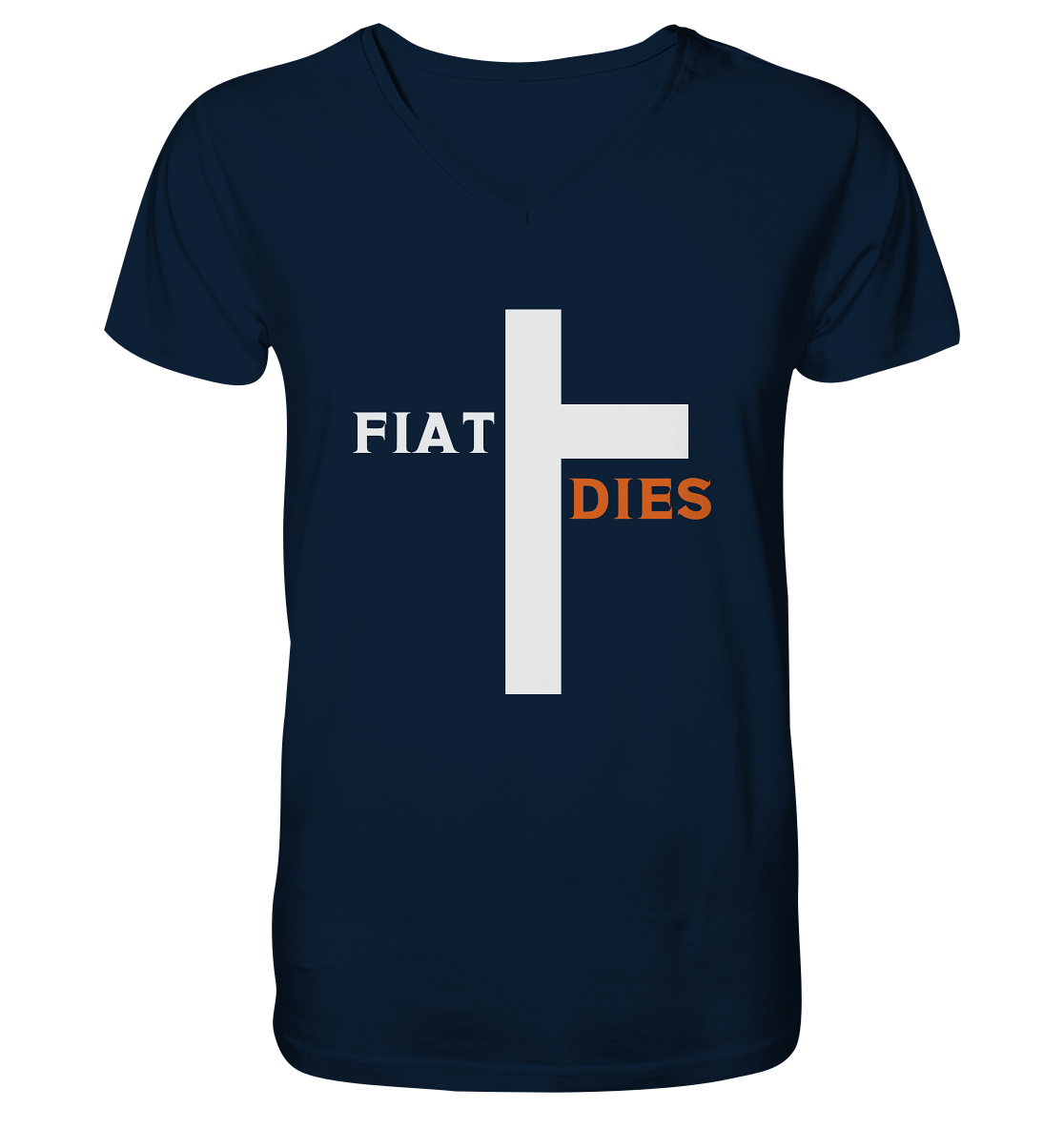 FIAT DIES  (Version: "FIAT" in weiss, "DIES" in orange) - Mens Organic V-Neck Shirt