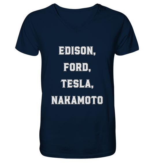 Erfinder: EDISON, FORD, TESLA, NAKAMOTO - Mens Organic V-Neck Shirt