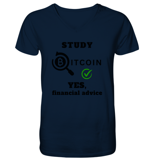 STUDY BITCOIN - YES, financial advice (Version Lupe, grüner Haken) - Mens Organic V-Neck Shirt