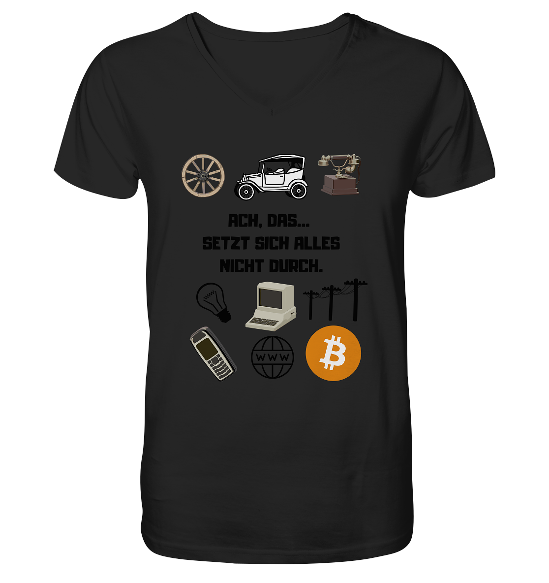 ACH, DAS SETZT SICH ALLES NICHT DURCH. (8 Grafiken, BTC Symbol) - Mens Organic V-Neck Shirt