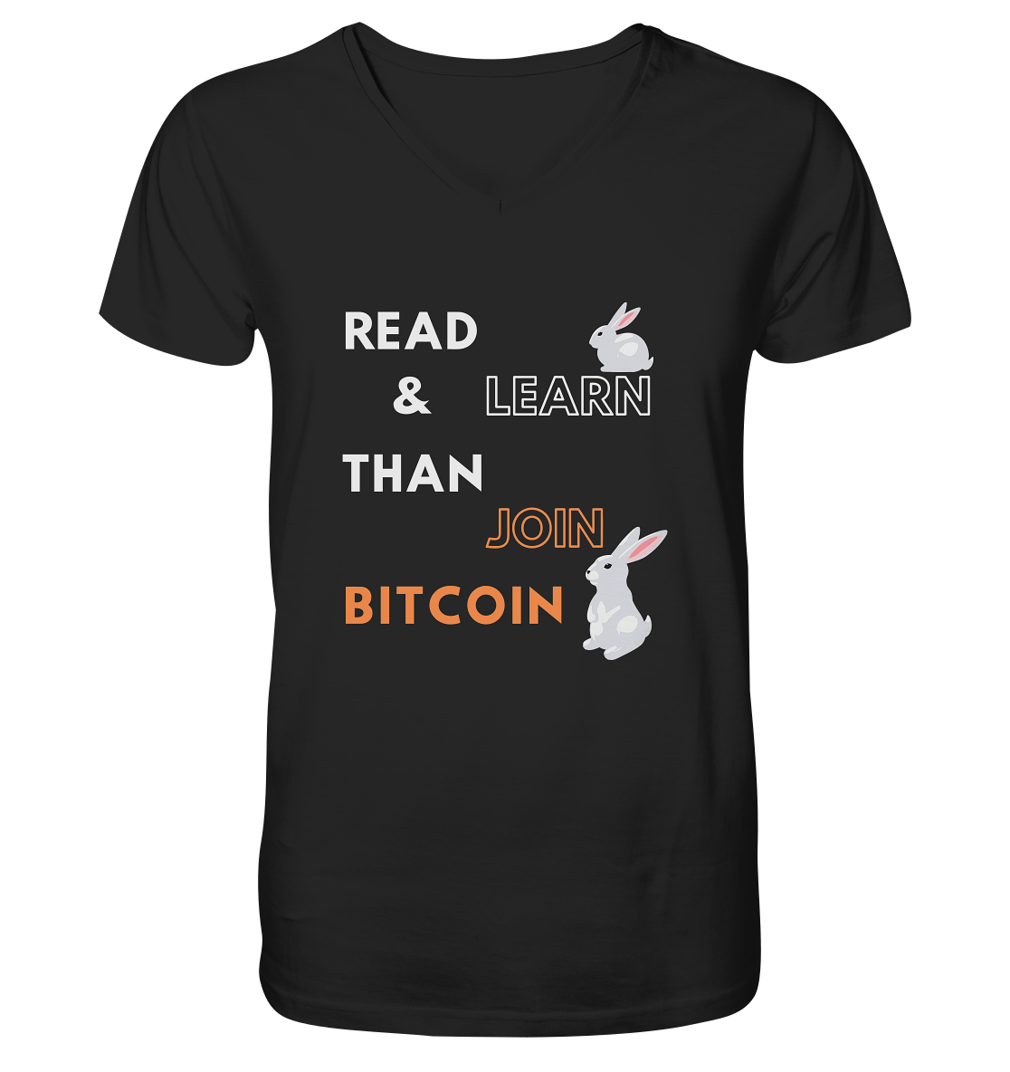 READ & LEARN, THAN JOIN BITCOIN - Bunny Version - Mens Organic V-Neck Shirt