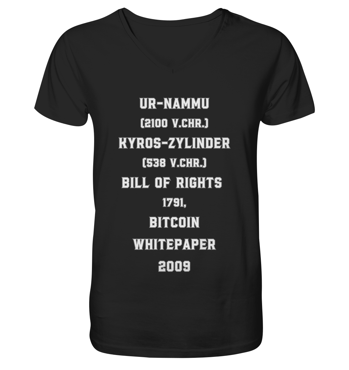 UR-NAMMU, KYROS-ZYLINDER, BILL OF RIGHTS, BITCOIN WHITEPAPER - Mens Organic V-Neck Shirt