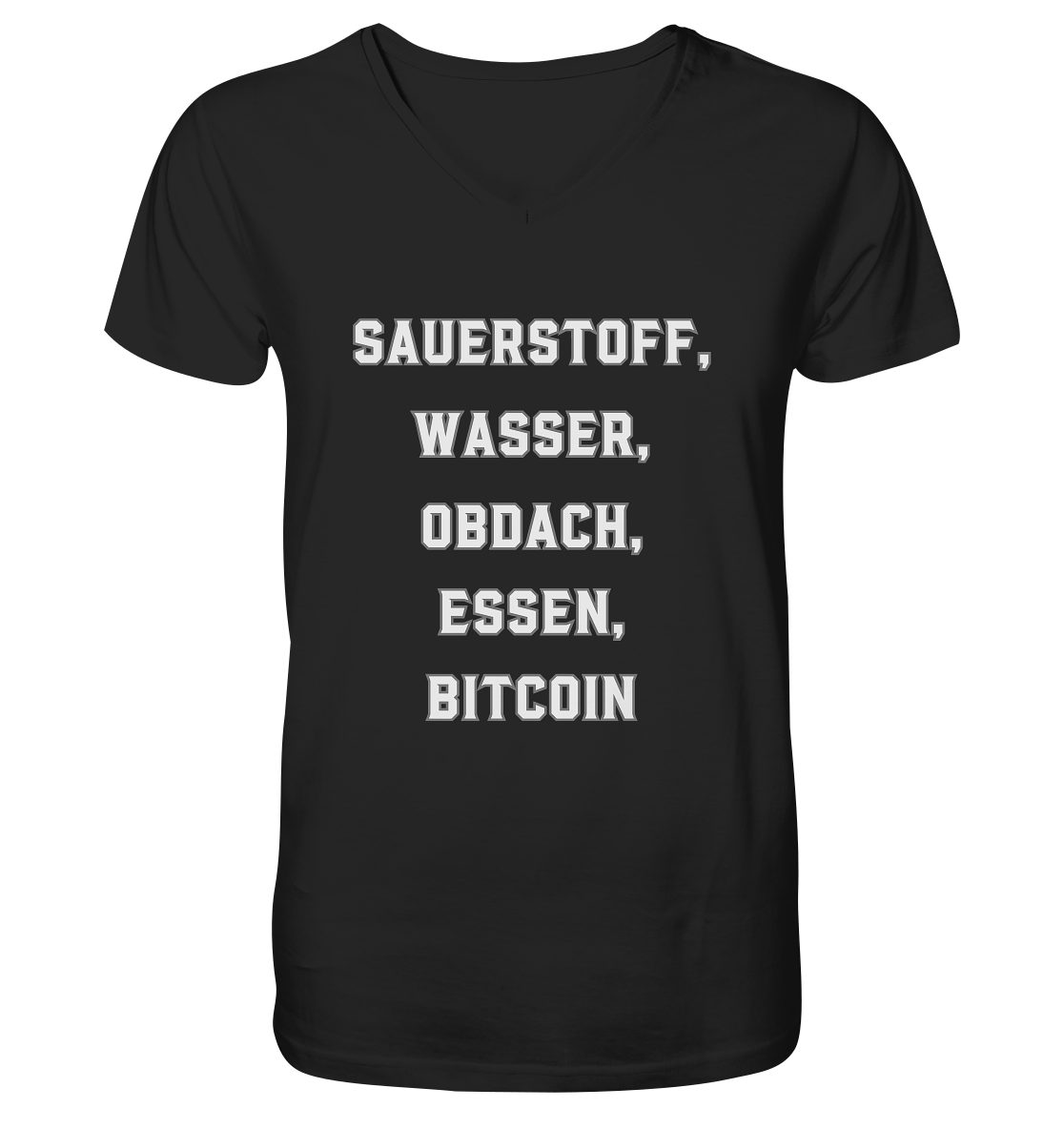 SAUERSTOFF, WASSER, OBDACH, ESSEN, BITCOIN - Mens Organic V-Neck Shirt