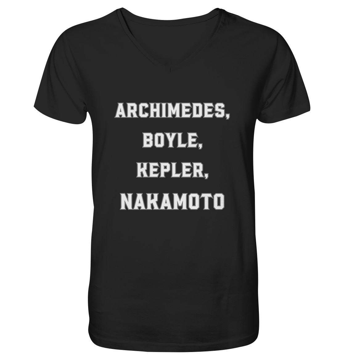 ARCHIMEDES, BOYLE, KEPLER, NAKAMOTO - Mens Organic V-Neck Shirt