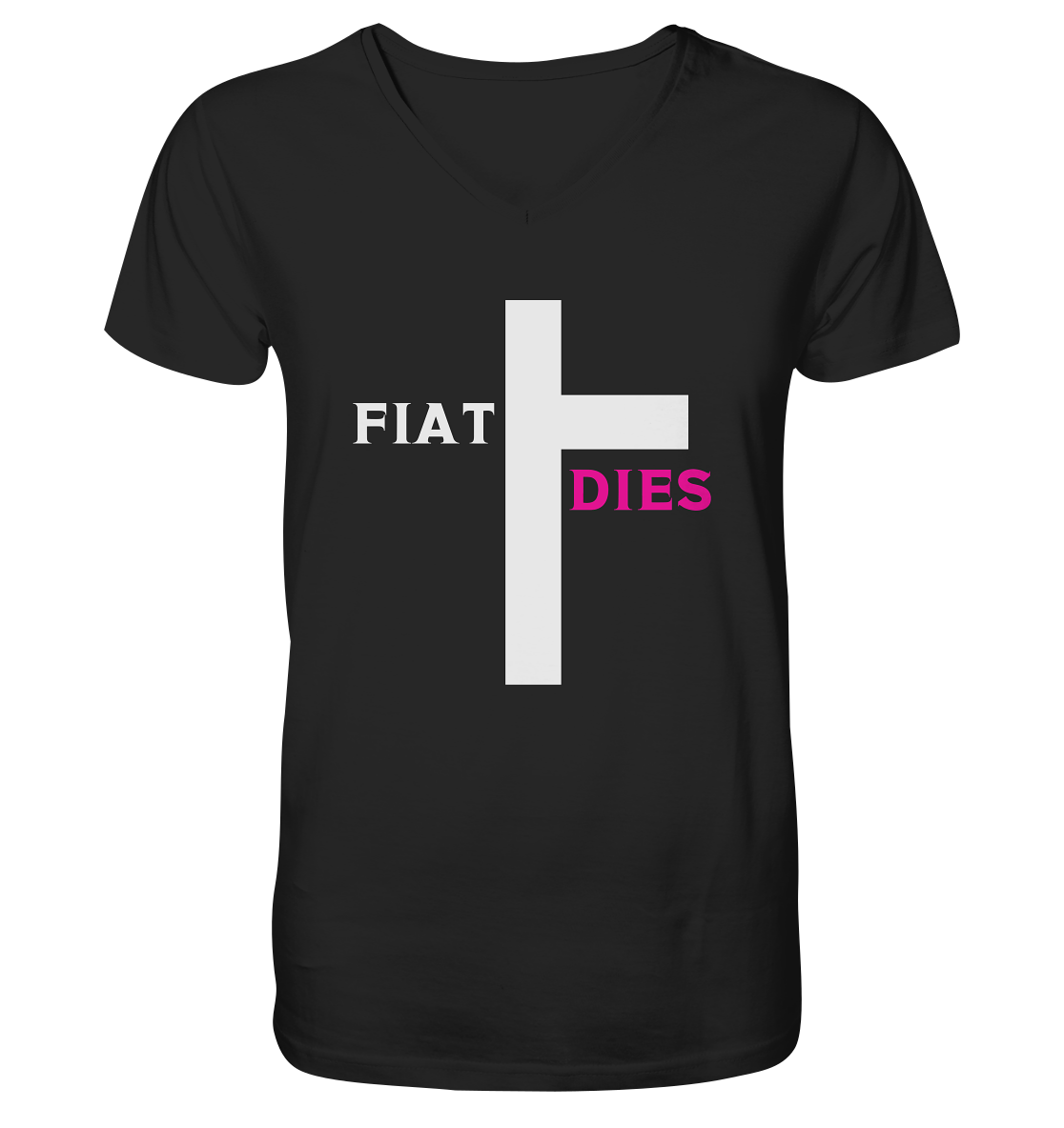 FIAT DIES  - (Variante "FIAT" Teil des Kreuzes) - Mens Organic V-Neck Shirt