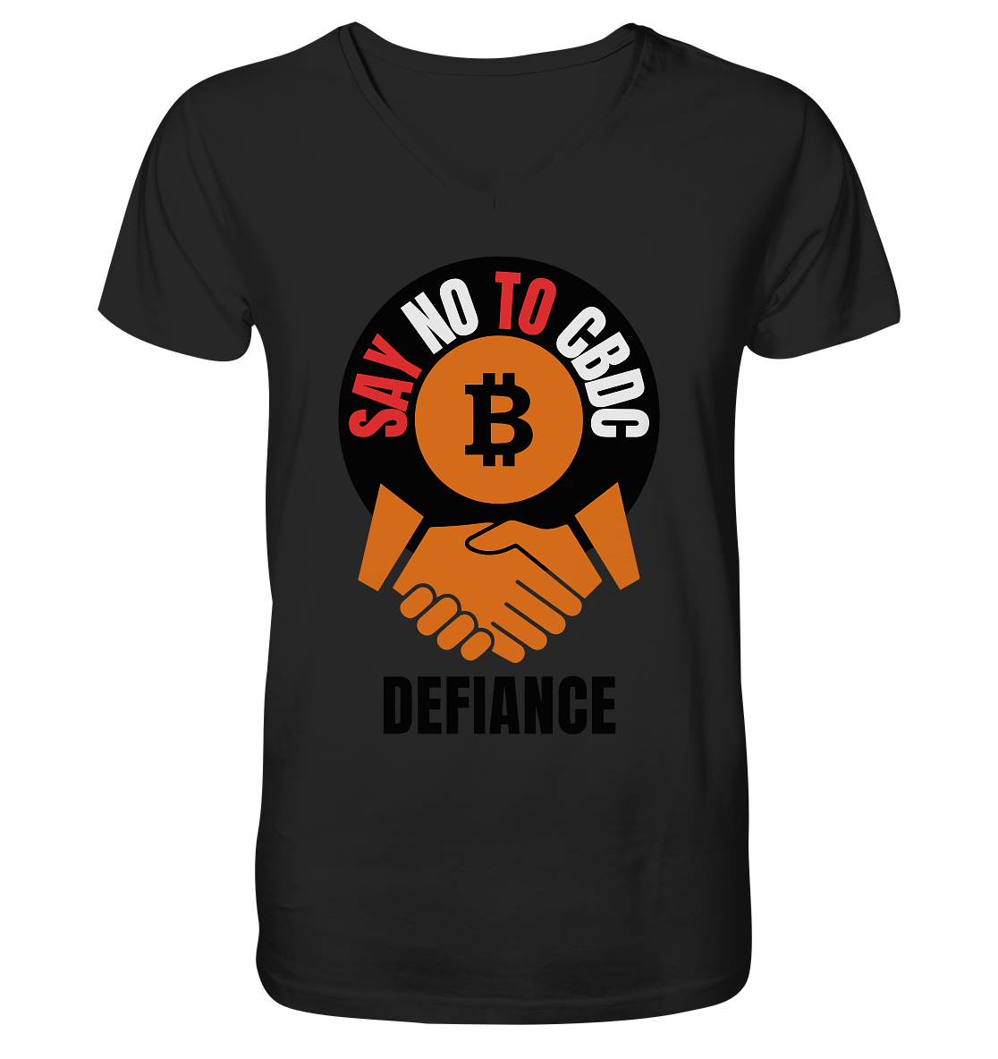 SAY NO TO CBDC - DEFIANCE (Var. rund + BTC handshake - Mens Organic V-Neck Shirt