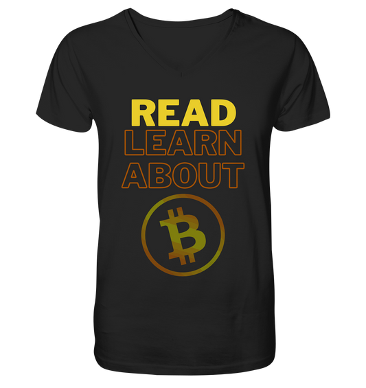 READ - LEARN ABOUT - BTC-Symbol - Mens Organic V-Neck Shirt