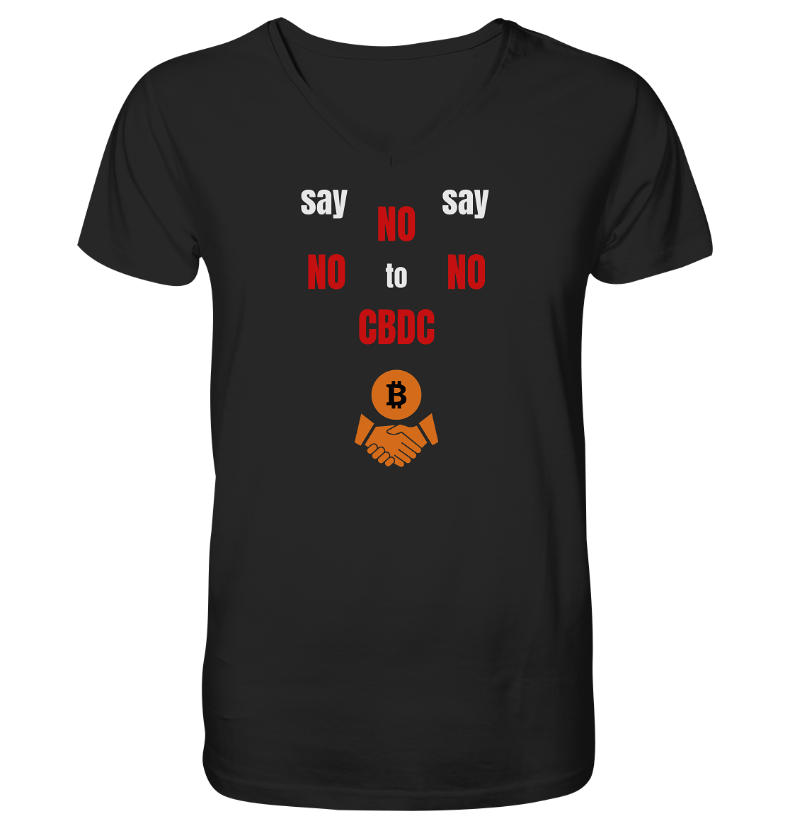 say NO NO NO to CBDC (+Bitcoin handshake)  - Var. weiss / rot - Mens Organic V-Neck Shirt