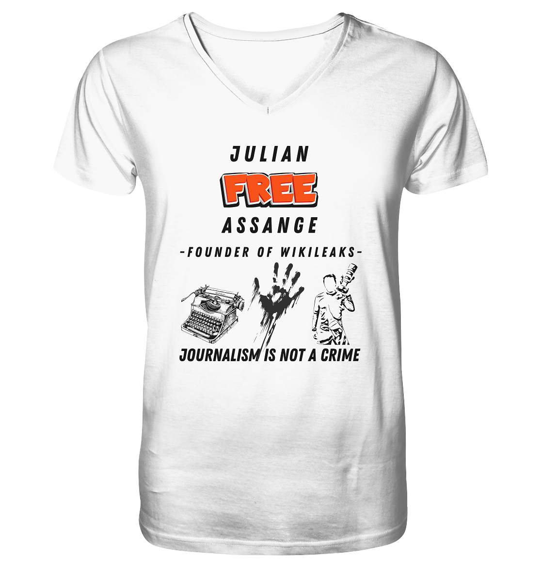 FREE JULIAN ASSANGE - FOUNDER OF WIKILEAKS - JOURNALISM IS NOT A CRIME (3 GRAFIKEN) - Mens Organic V-Neck Shirt