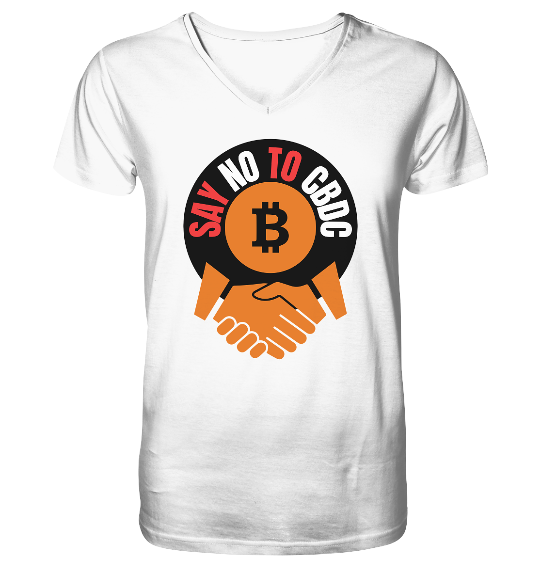 SAY NO TO CBDC - (Var. rund, gebogen BTC handshake) - Mens Organic V-Neck Shirt