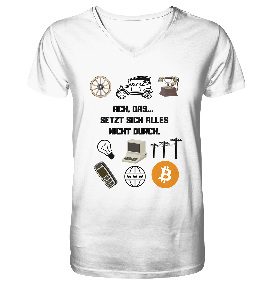 ACH, DAS SETZT SICH ALLES NICHT DURCH. (8 Grafiken, BTC Symbol) - Mens Organic V-Neck Shirt