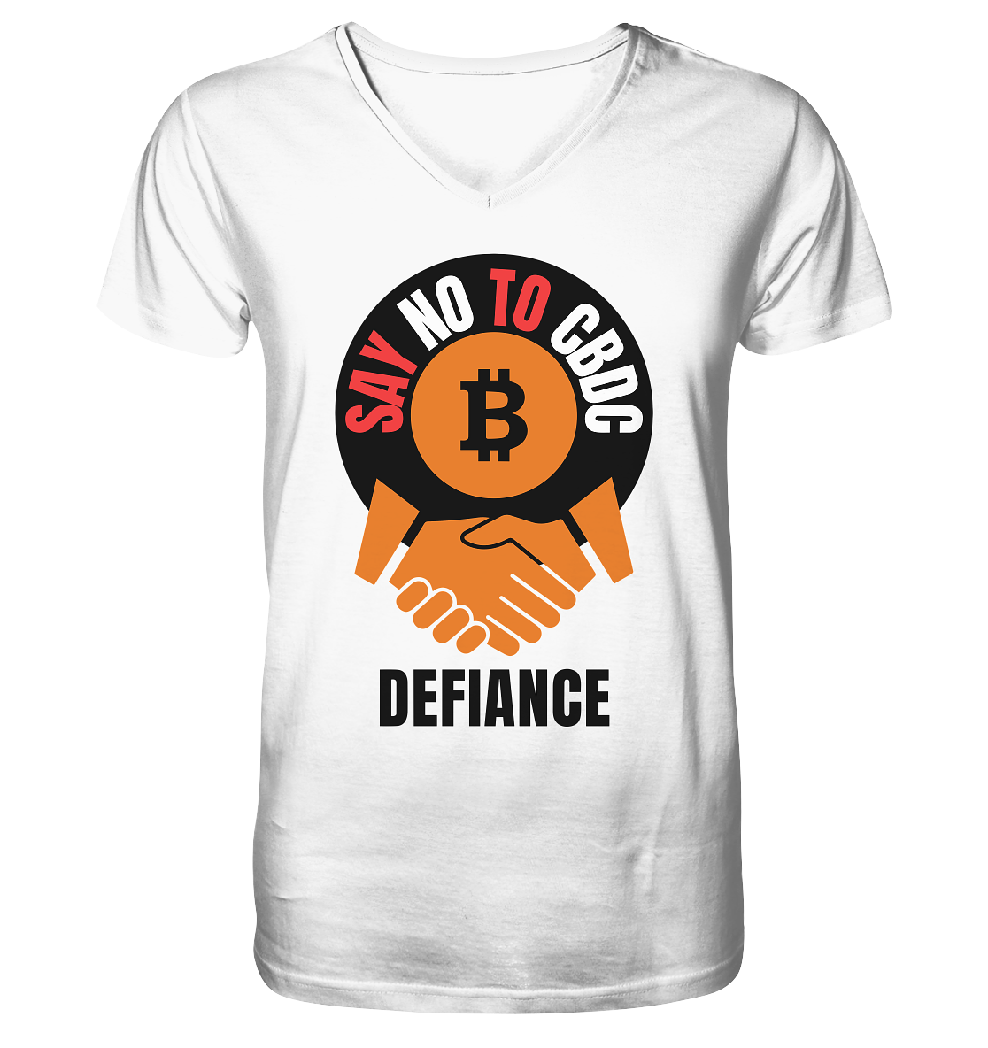 SAY NO TO CBDC - DEFIANCE (Var. rund + BTC handshake - Mens Organic V-Neck Shirt