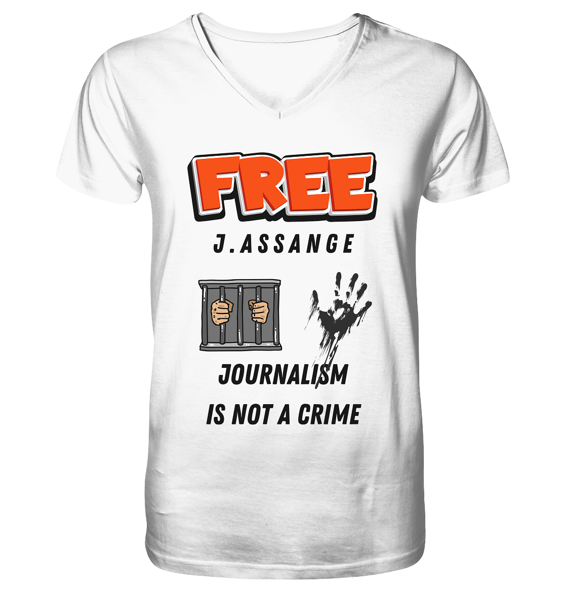 FREE J.ASSANGE - JOURNALISM IS NOT A CRIME (2 GRAFIKEN) - Mens Organic V-Neck Shirt