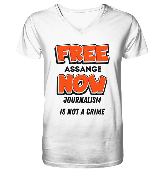 FREE ASSANGE NOW - JOURNALISM IS NOT A CRIME - Mens Organic V-Neck Shirt