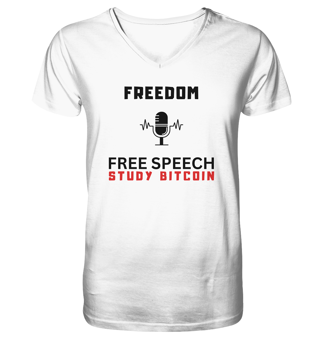 FREEDOM (Mikrofon) FREE SPEECH, STUDY BITCOIN  - Mens Organic V-Neck Shirt