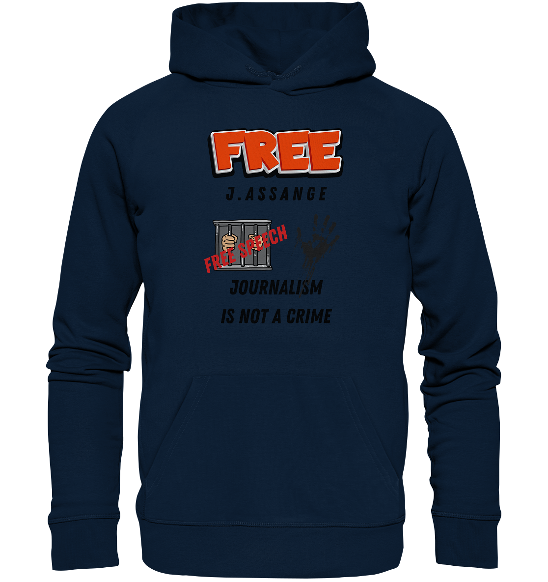 FREE J.ASSANGE - JOURNALISM IS NOT A CRIME, FREE SPEECH (2 GRAFIKEN)  - Organic Basic Hoodie