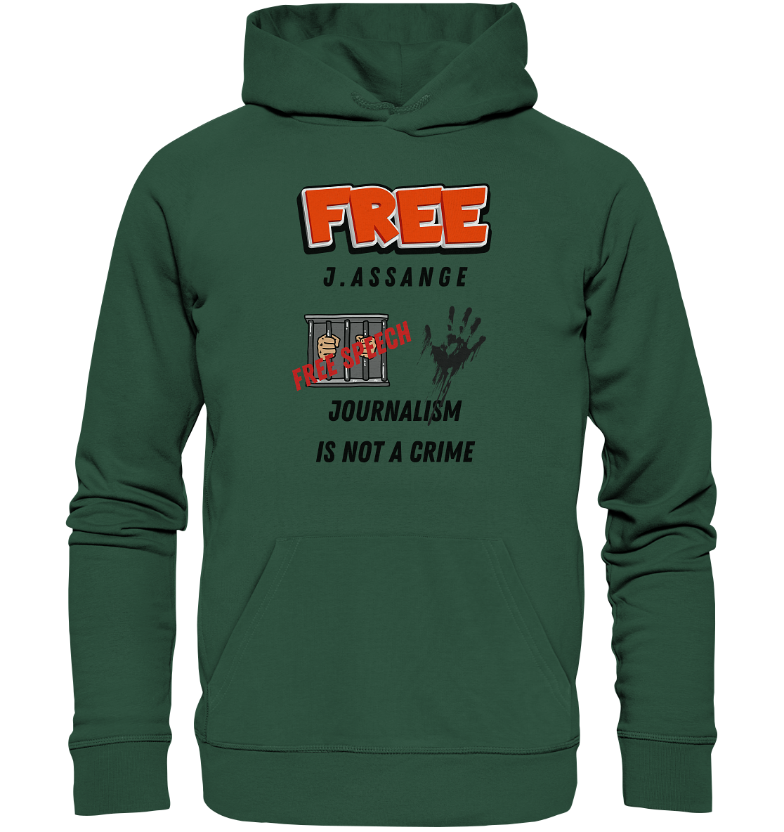 FREE J.ASSANGE - JOURNALISM IS NOT A CRIME, FREE SPEECH (2 GRAFIKEN)  - Organic Basic Hoodie