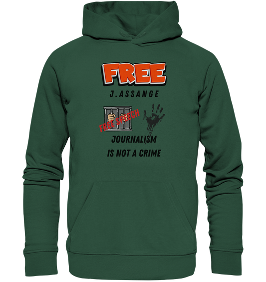 FREE J.ASSANGE - JOURNALISM IS NOT A CRIME, FREE SPEECH (2 GRAFIKEN)  - Organic Basic Hoodie