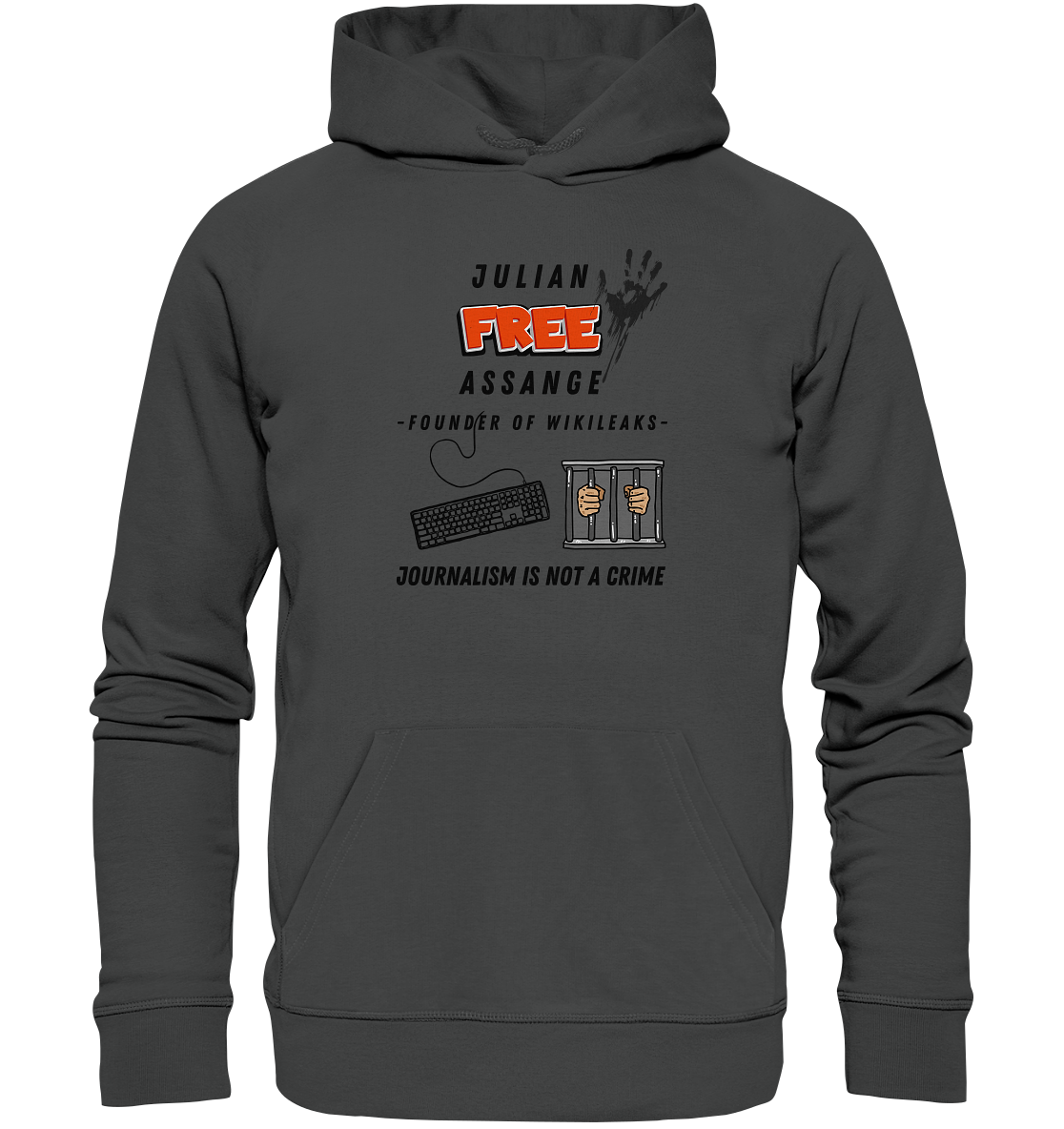 JULIAN FREE ASSANGE - FOUNDER OF WIKILEAKS - JOURNALISM IS NOT A CRIME (GRAFIKEN, Tastatur, Zelle, Hand))  - Organic Basic Hoodie