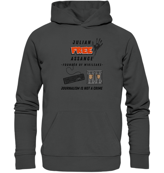 JULIAN FREE ASSANGE - FOUNDER OF WIKILEAKS - JOURNALISM IS NOT A CRIME (GRAFIKEN, Tastatur, Zelle, Hand))  - Organic Basic Hoodie