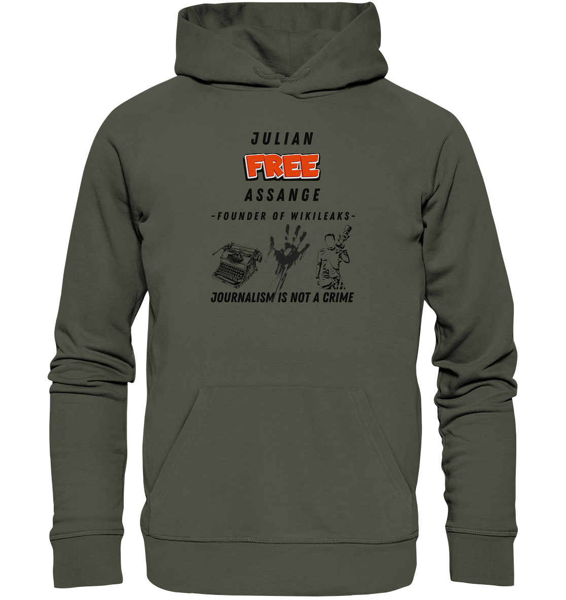 FREE JULIAN ASSANGE - FOUNDER OF WIKILEAKS - JOURNALISM IS NOT A CRIME (3 GRAFIKEN) - Organic Basic Hoodie