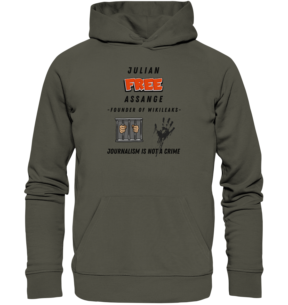 JULIAN FREE ASSANGE (little) - FOUNDER OF WIKILEAKS - JOURNALISM IS NOT A CRIME (2 GRAFIKEN) - Organic Basic Hoodie