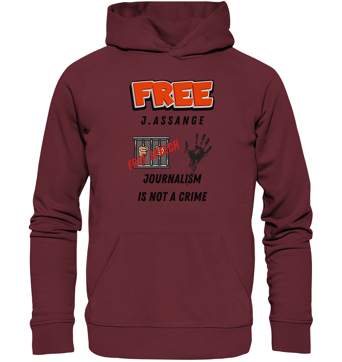 FREE J.ASSANGE - JOURNALISM IS NOT A CRIME, FREE SPEECH (2 GRAFIKEN)  - Organic Basic Hoodie