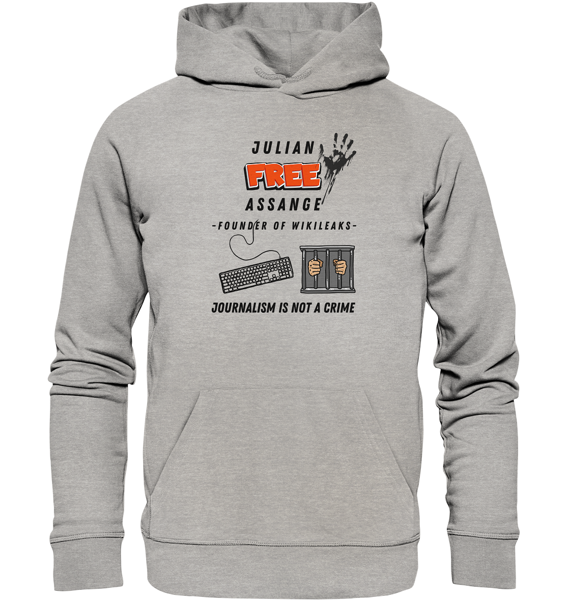 JULIAN FREE ASSANGE - FOUNDER OF WIKILEAKS - JOURNALISM IS NOT A CRIME (GRAFIKEN, Tastatur, Zelle, Hand))  - Organic Basic Hoodie