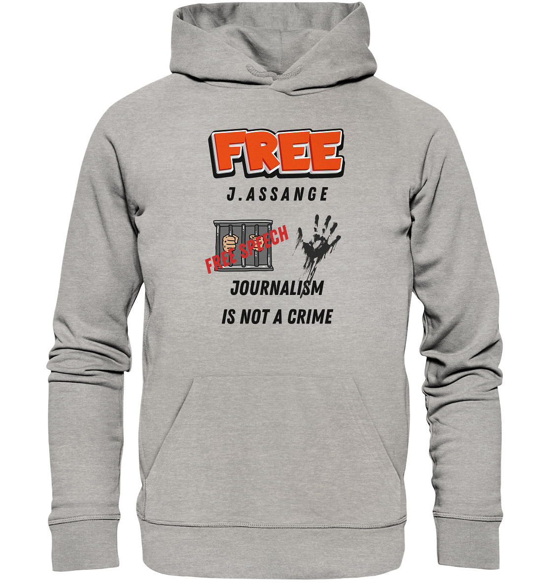 FREE J.ASSANGE - JOURNALISM IS NOT A CRIME, FREE SPEECH (2 GRAFIKEN)  - Organic Basic Hoodie