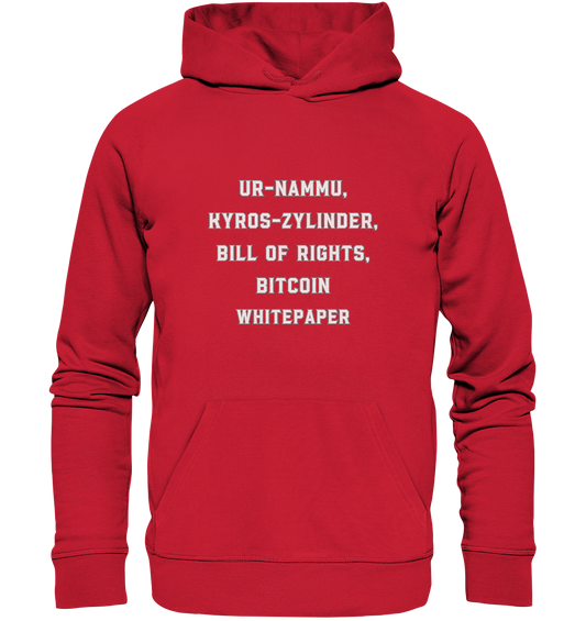 UR-NAMMU, KYROS-ZYLINDER, BILL OF RIGHTS, BITCOIN WHITEPAPER - Organic Basic Hoodie