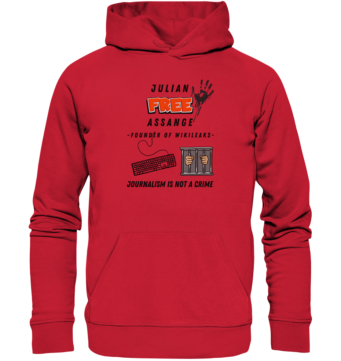 JULIAN FREE ASSANGE - FOUNDER OF WIKILEAKS - JOURNALISM IS NOT A CRIME (GRAFIKEN, Tastatur, Zelle, Hand))  - Organic Basic Hoodie