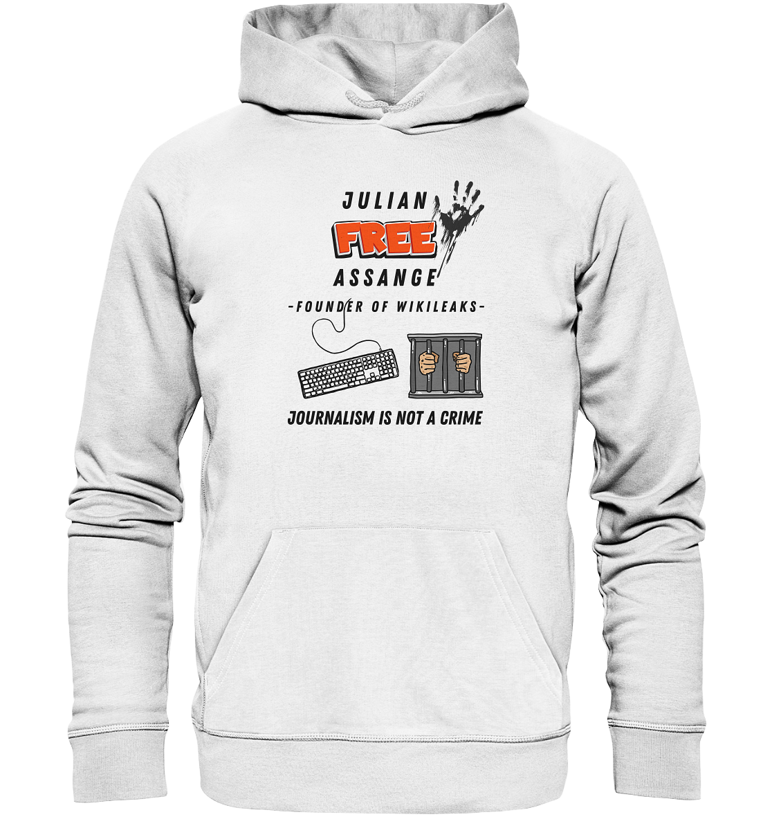 JULIAN FREE ASSANGE - FOUNDER OF WIKILEAKS - JOURNALISM IS NOT A CRIME (GRAFIKEN, Tastatur, Zelle, Hand))  - Organic Basic Hoodie