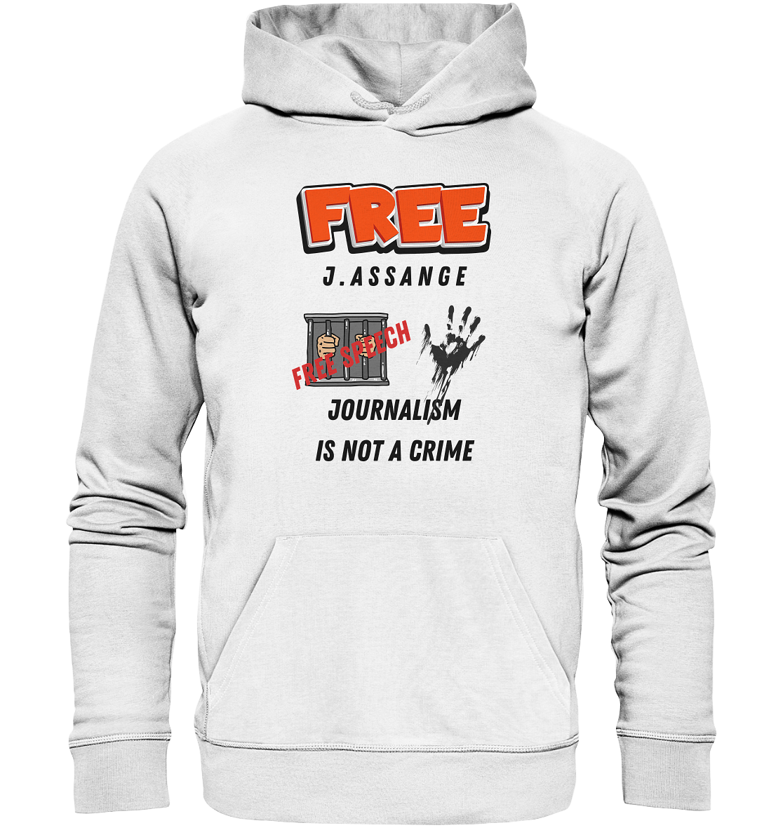 FREE J.ASSANGE - JOURNALISM IS NOT A CRIME, FREE SPEECH (2 GRAFIKEN)  - Organic Basic Hoodie