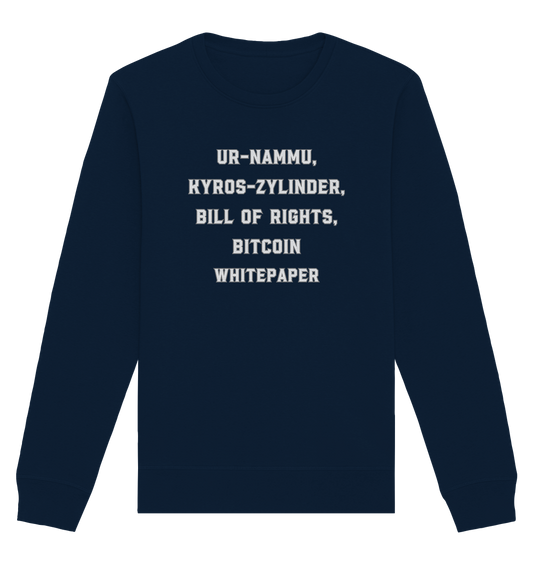 UR-NAMMU, KYROS-ZYLINDER, BILL OF RIGHTS, BITCOIN WHITEPAPER - Organic Basic Unisex Sweatshirt