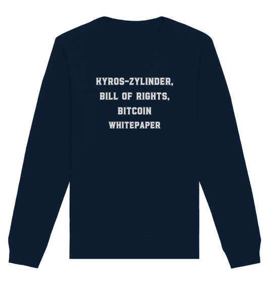 KYROS-ZYLINDER, BILL OF RIGHTS, BITCOIN WHITEPAPER - Organic Basic Unisex Sweatshirt