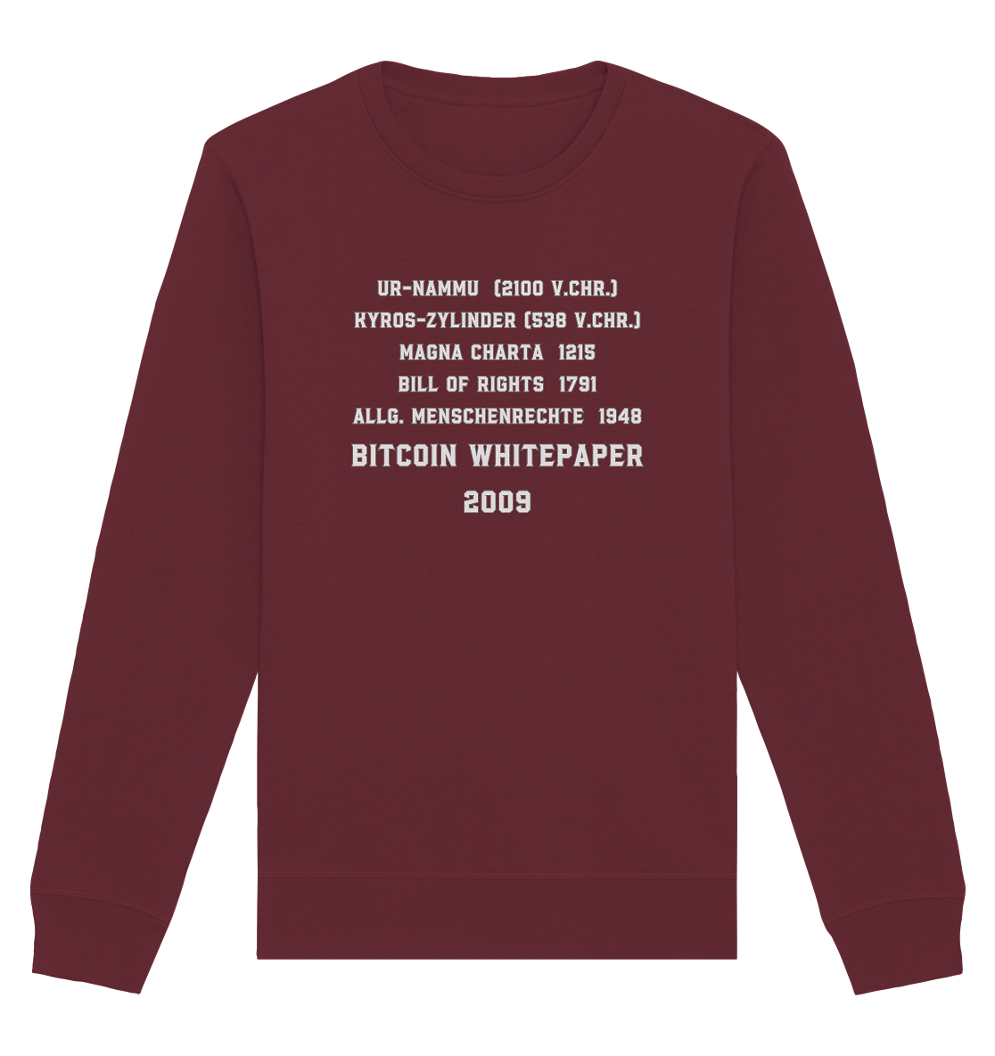 Wichtigste Dokumente der Welt bis zum BITCOIN Whitepaper (2009) - Organic Basic Unisex Sweatshirt