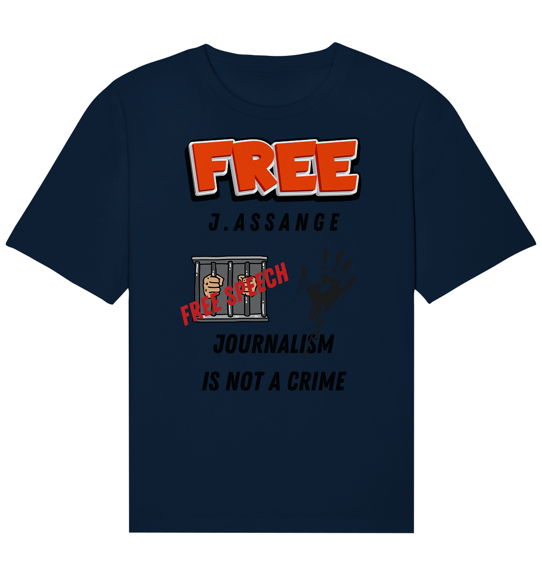 FREE J.ASSANGE - JOURNALISM IS NOT A CRIME, FREE SPEECH (2 GRAFIKEN)  - Organic Relaxed Shirt