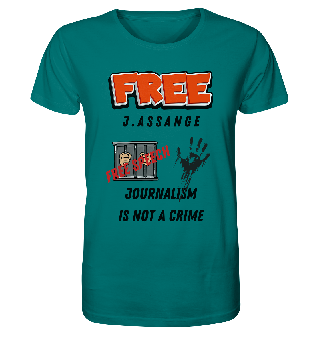 FREE J.ASSANGE - JOURNALISM IS NOT A CRIME, FREE SPEECH (2 GRAFIKEN)  - Organic Shirt